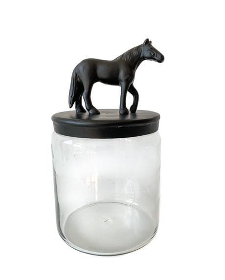 Glas Jar with Horse black